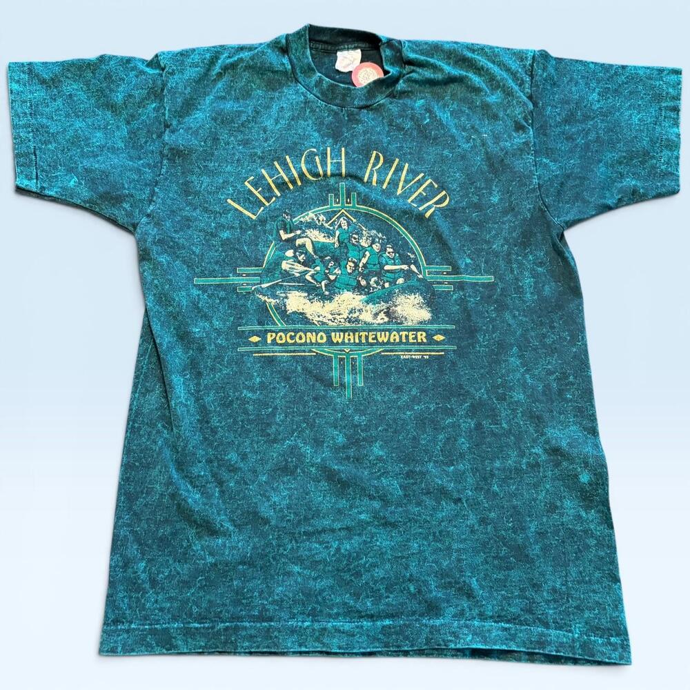 Vintage Lehigh River Pocono Whitewater Shirt Mens XL Green Rafting Tee T-Shirt